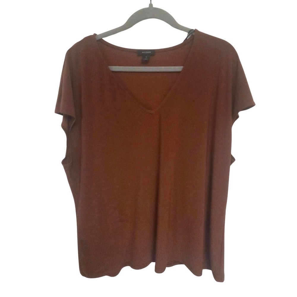 Halogen Womens XL Rust Brown V-Neck Short Sleeve Cap Sleeve Top B‎